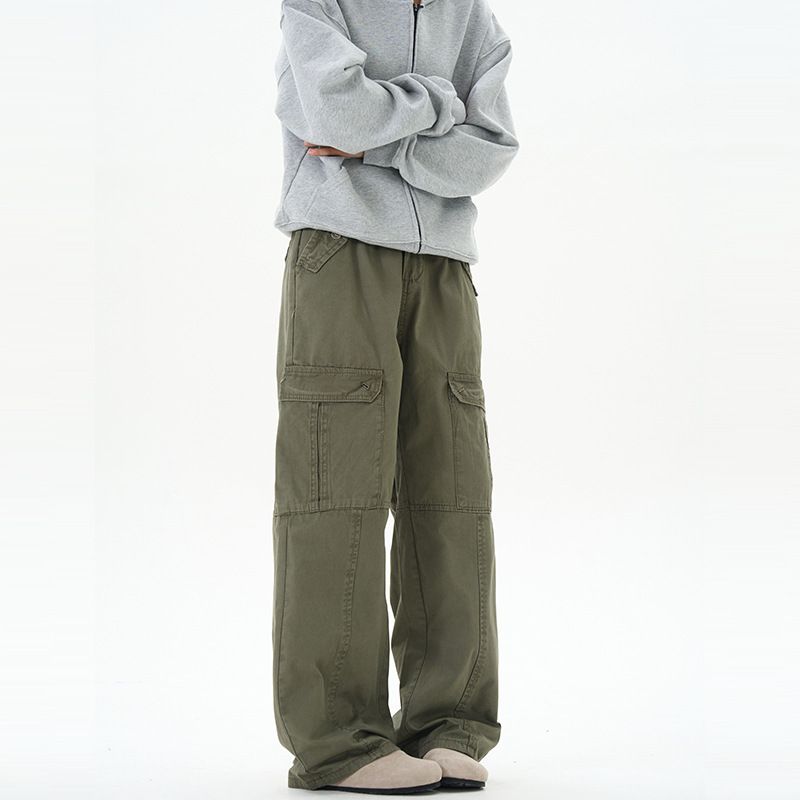 男装美式复古大口袋直筒工装裤男女hiphop设计感宽松休闲裤