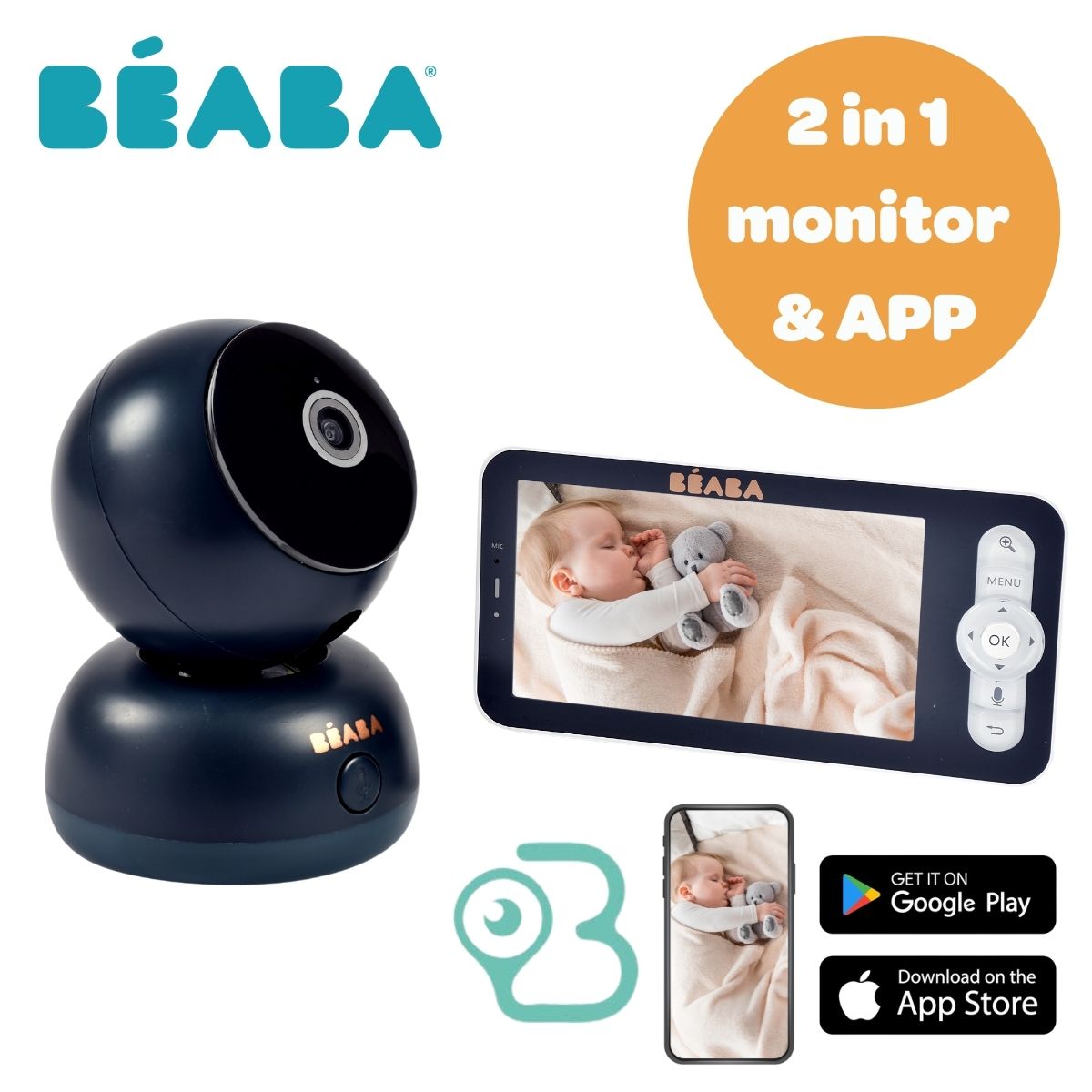 V2 Zen premium 5 Inch Wifi baby video monitor (NO Plug) Camera Full HD 3MP with 720P Screen horizontal 360° rotational views APP Connect [2 years warranty] - Night Blue