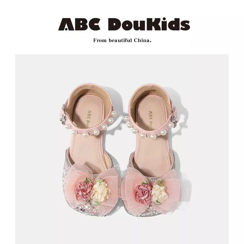 女童涼鞋2025春季新款兒童珍珠方頭軟底鞋寶寶包頭涼鞋