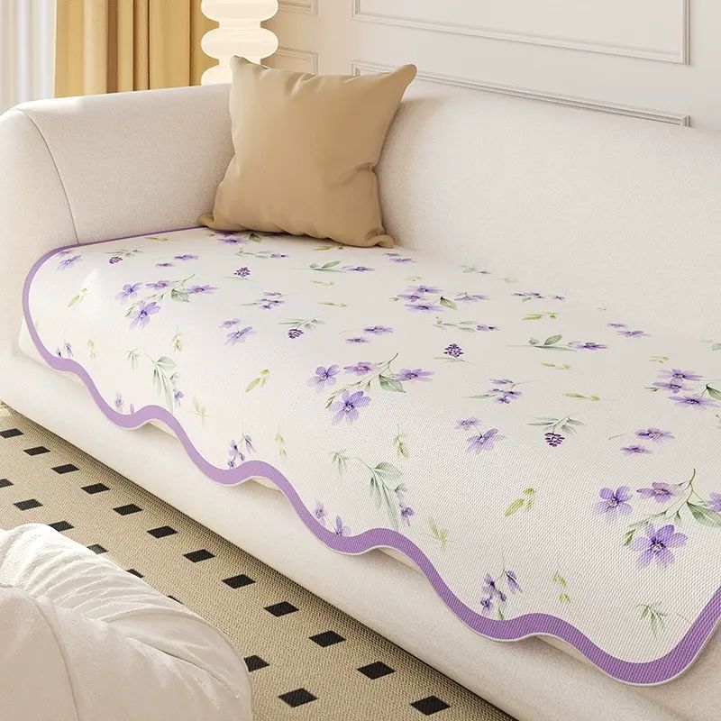 韩式碎花清新异形冰丝编织沙发垫防滑夏季凉感不规则沙发凉席坐垫