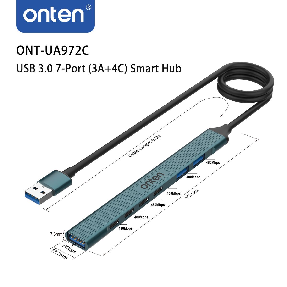 UA972C 7 in 1 Type USB to USB3.0+USB2.0*2+Type-c2.0*4 Hub