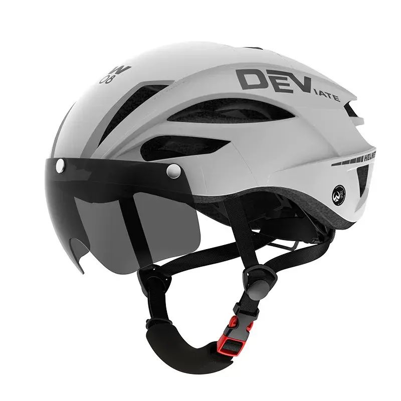 一體成型自行車頭盔啞光帶磁吸風鏡城市通勤超清頭盔騎行頭盔