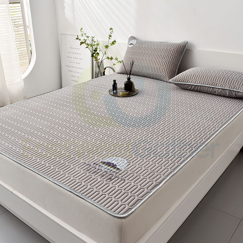 包送貨-冰絲涼蓆床單 透氣涼席床笠 富士山-珍珠灰床單款[送同款枕頭套 10mm加厚乳膠] 90cmx200cm 春夏可折疊冰絲席