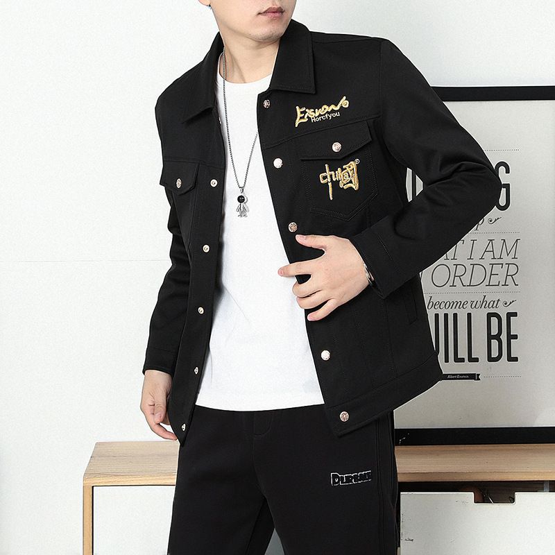 新款男士中国风刺绣休闲夹克潮流时尚棒球领男装上衣外套