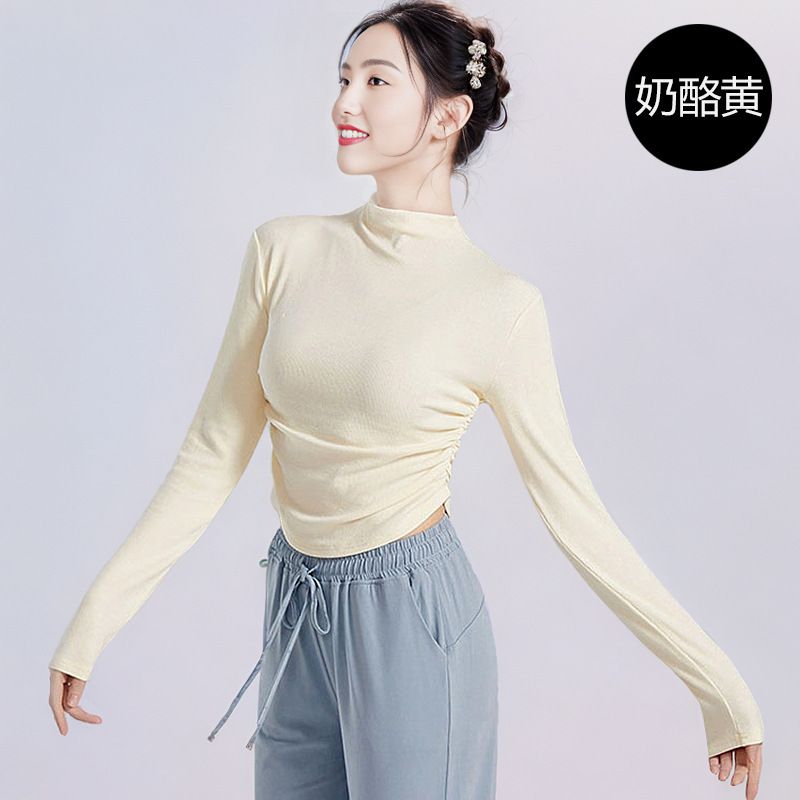 三件装秋冬舞蹈练功服装女半高领显瘦瑜伽服健身上衣古典舞服成人