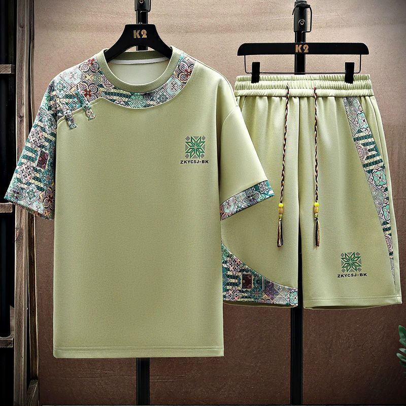 Summer Men's Chinese Tradit-【New National Trend Set】Y22 Beige M suggests 90-120 pounds