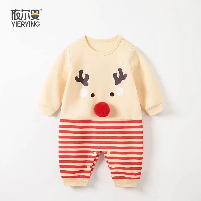 新款宝宝连体衣婴儿春秋长袖纯棉爬服圣诞节元素新生儿卡通衣服