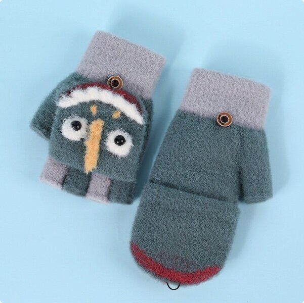 針織保暖翻蓋手套(建議年齡：2-6歲  DRST12;綠色鯊魚)