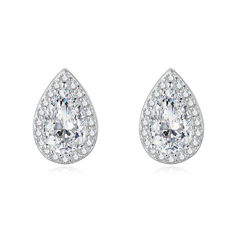 Teardrop Pave Moissanite Silver Studs