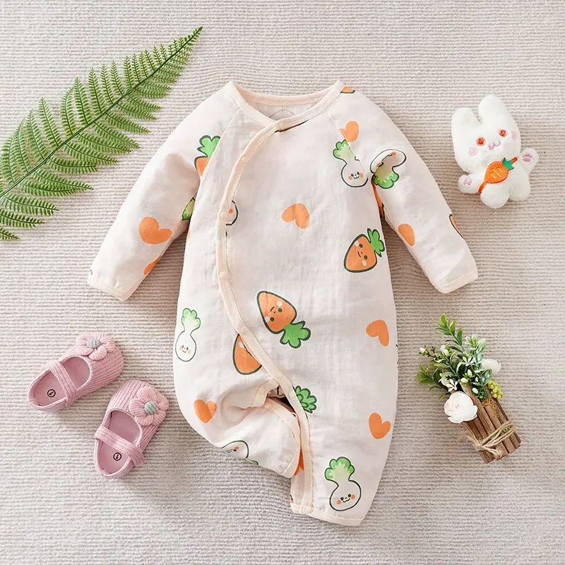 婴儿衣服春秋款纯棉长袖连体衣可爱胡萝卜印花哈衣宝宝爬服外出服