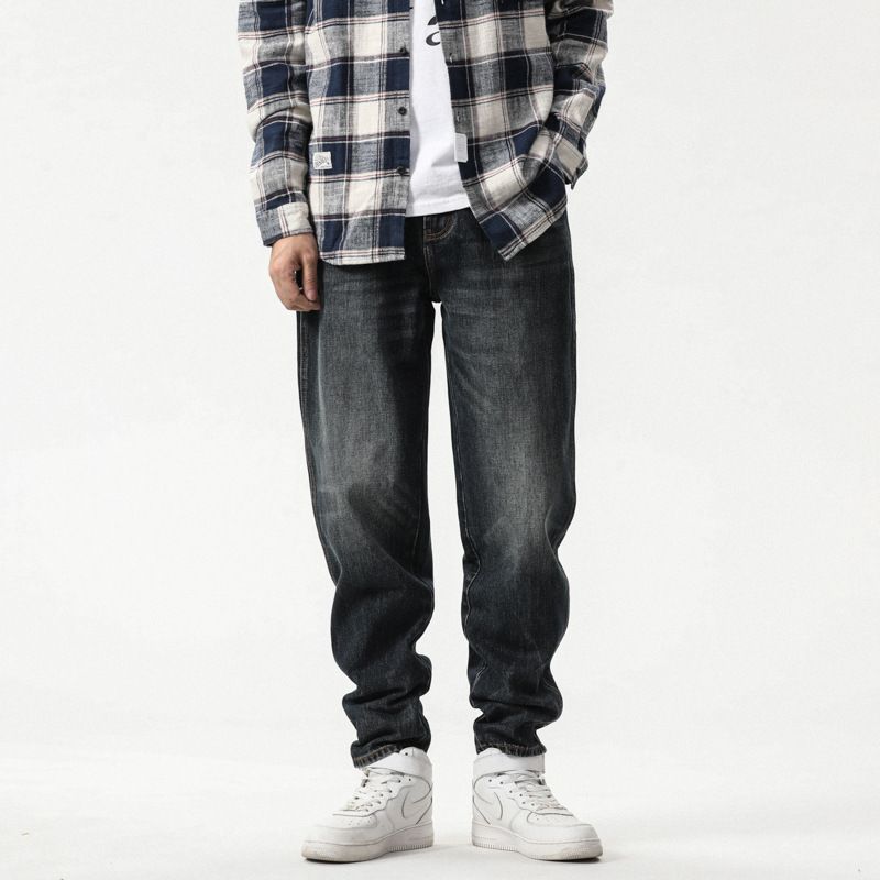 Fenggang trendy men's jeans men's autumn and winter new straight loose pants vintage casual long