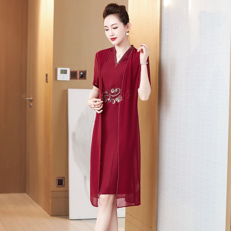 婚礼妈妈装年夏季两件套连身裙礼服结婚喜婆婆婚宴高贵套装裙