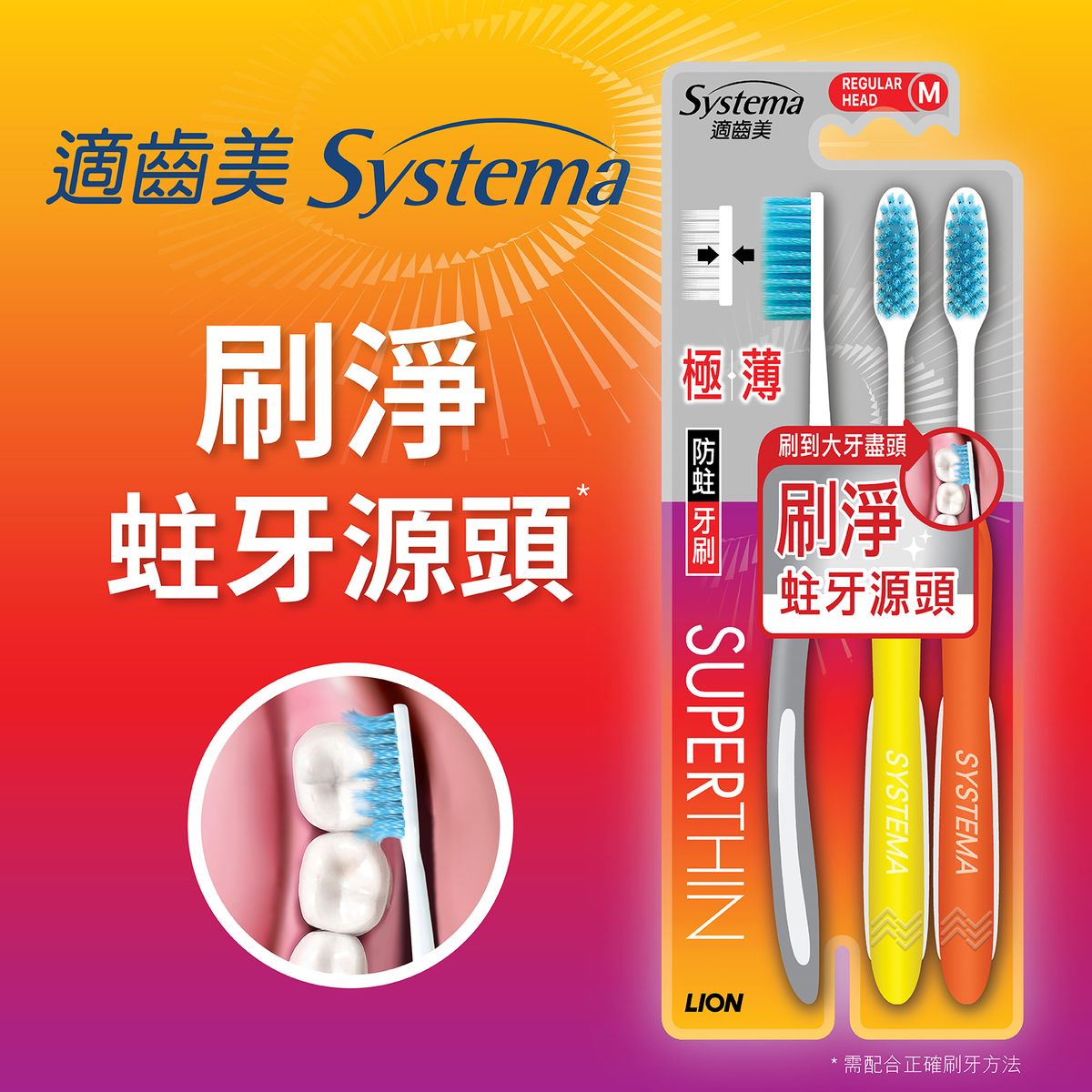 極薄防蛀牙刷3支裝(標準刷頭) (新舊包裝隨機發送)