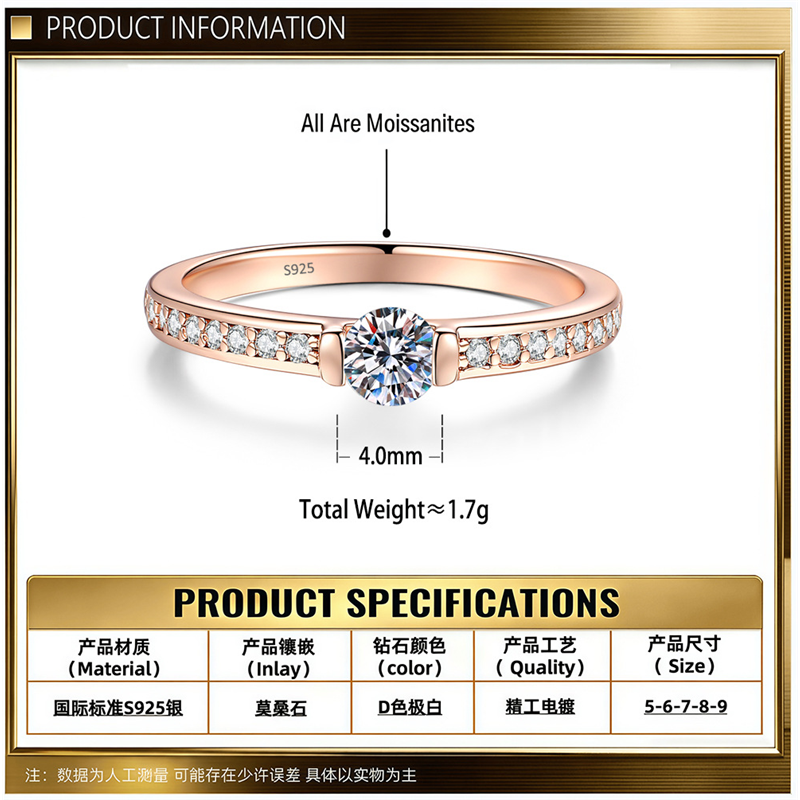 Light Luxury Micro Pave Moissanite Ring