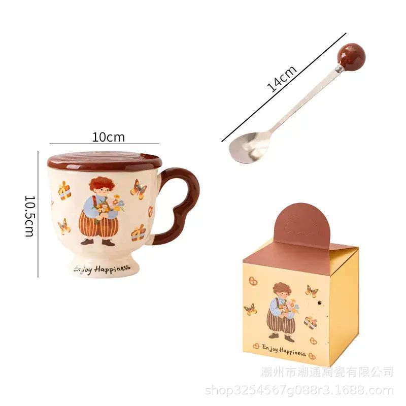 情侶陶瓷馬克杯子森系男孩女孩喝水杯子帶蓋勺家用可愛牛奶早餐杯