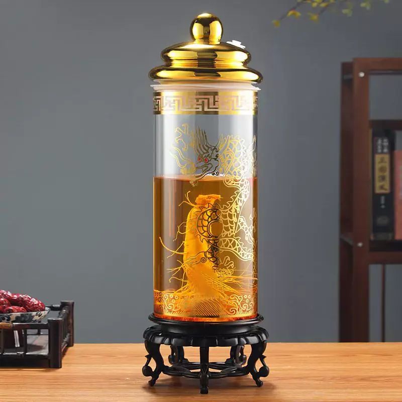 Glass wine bottle with faucet 10-100 catties high borosilicate ginseng special large mouth thickene
