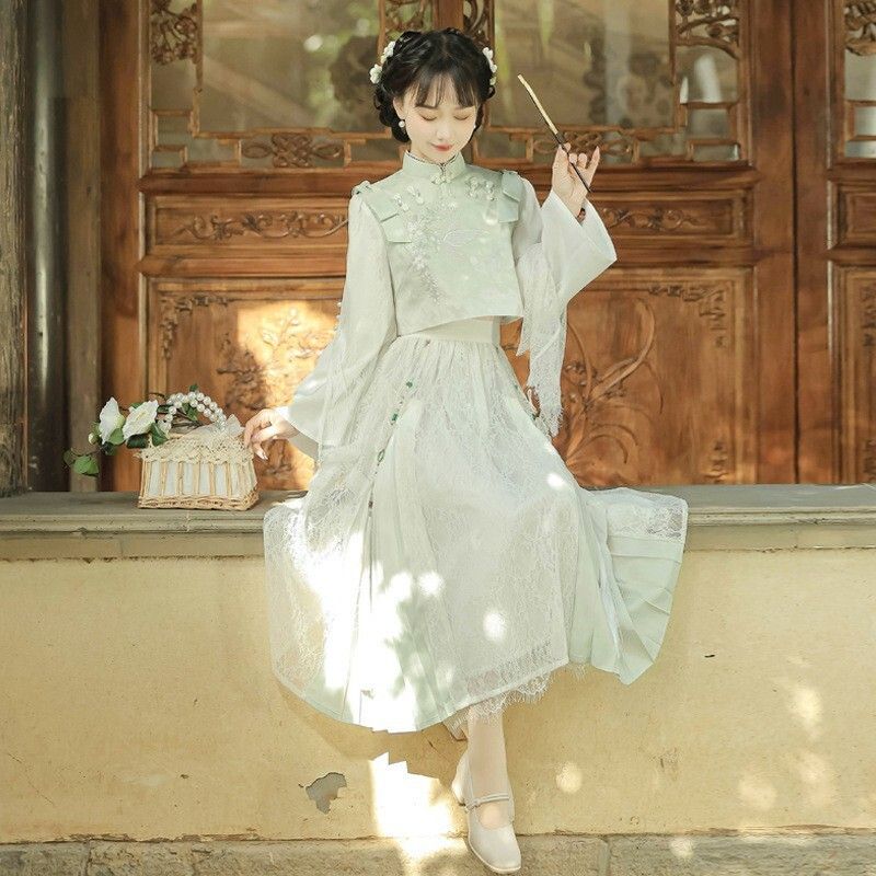 原創設計引綠中國風改良漢元素女上衣半裙套裝8875