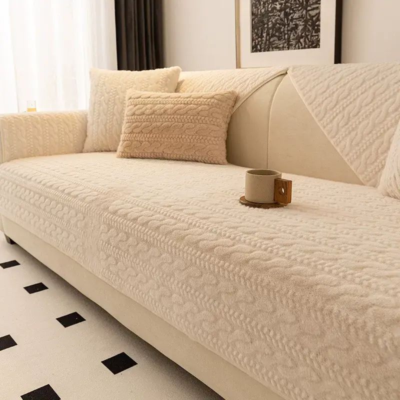 轻奢沙发垫 冬季小米貂毛绒 加厚保暖坐垫子高端沙发套 罩盖布巾