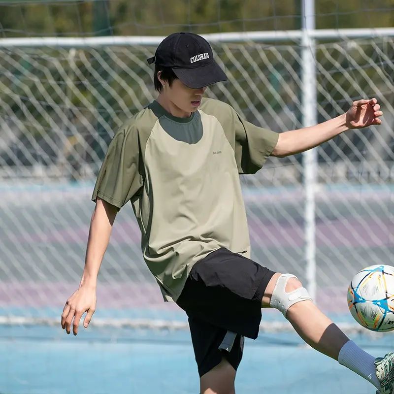 夏季男T恤通勤日系抑菌薄款凉感运动拼接短袖宽松美式速干