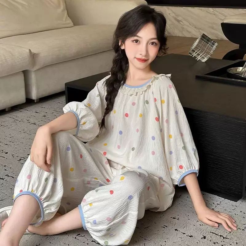Girls' Cloud Cotton Pajamas 2026 New Summer Three-quarter Sleeve Children's Thin Air-conditioned Cl