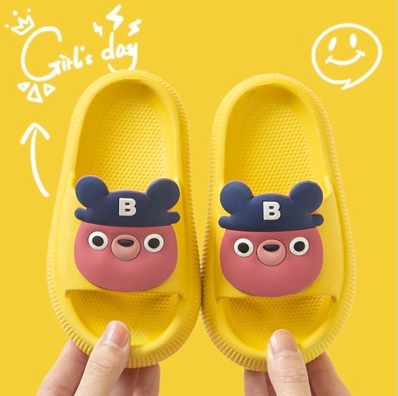 兒童可愛BB熊厚底防滑軟底拖鞋（BB熊-黃色 ）26-27碼-內長約:15cm