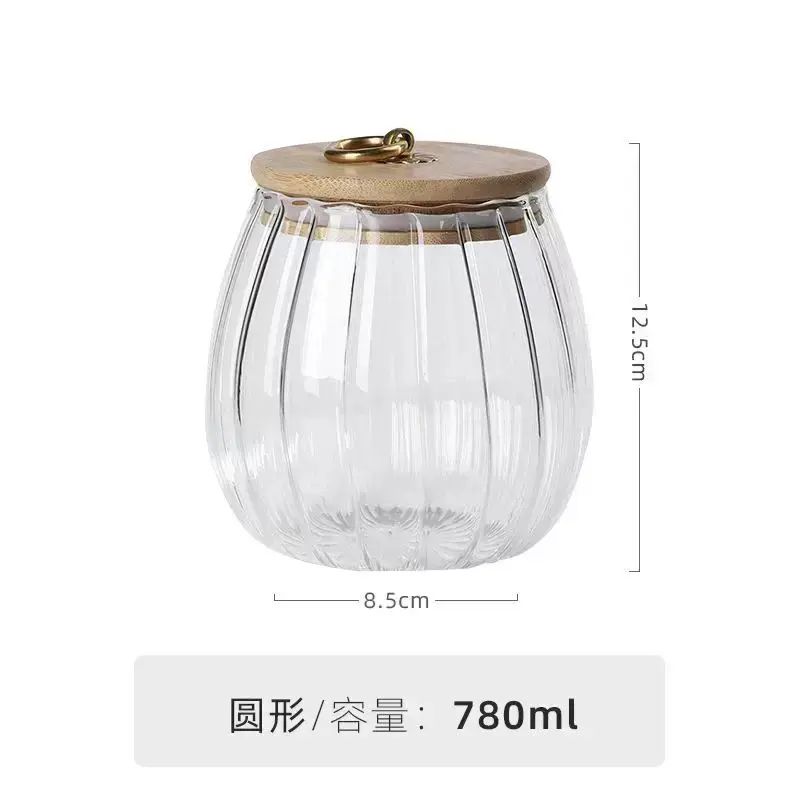 銅提竹蓋條紋玻璃儲物罐透明密封罐茶葉罐家用廚房雜糧紅糖收納罐