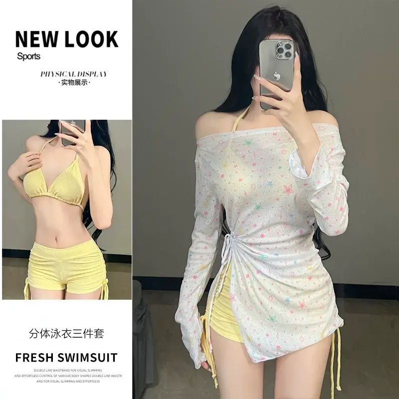 Swimsuit Cat Two-piece New Three-piece Set Women's Long Sleeve Sun Protection Fresh Sweet Pure