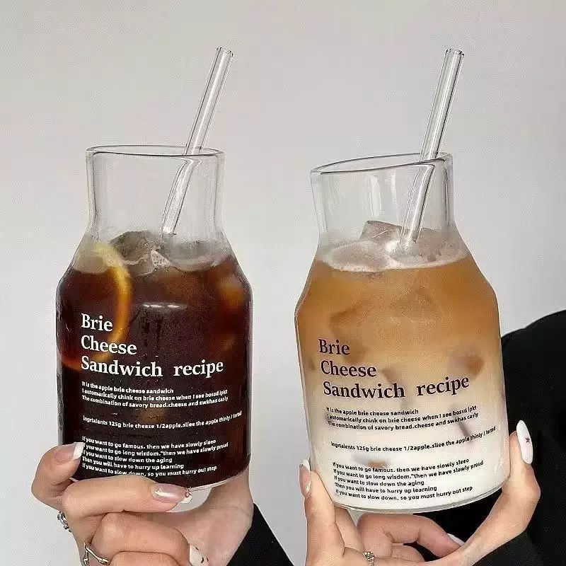 ins風玻璃杯家用喝水杯簡約冷萃咖啡杯大容量高顏值果汁杯飲管杯
