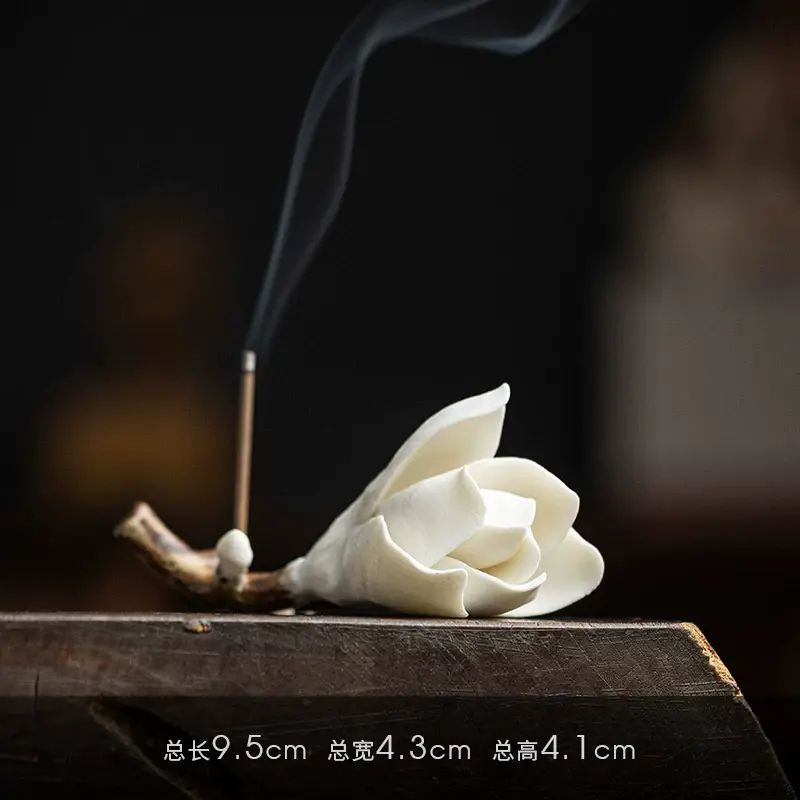 茶寵擺件可養純手工捏陶瓷白玉蘭花茶室茶桌筆托架線香插茶道配件