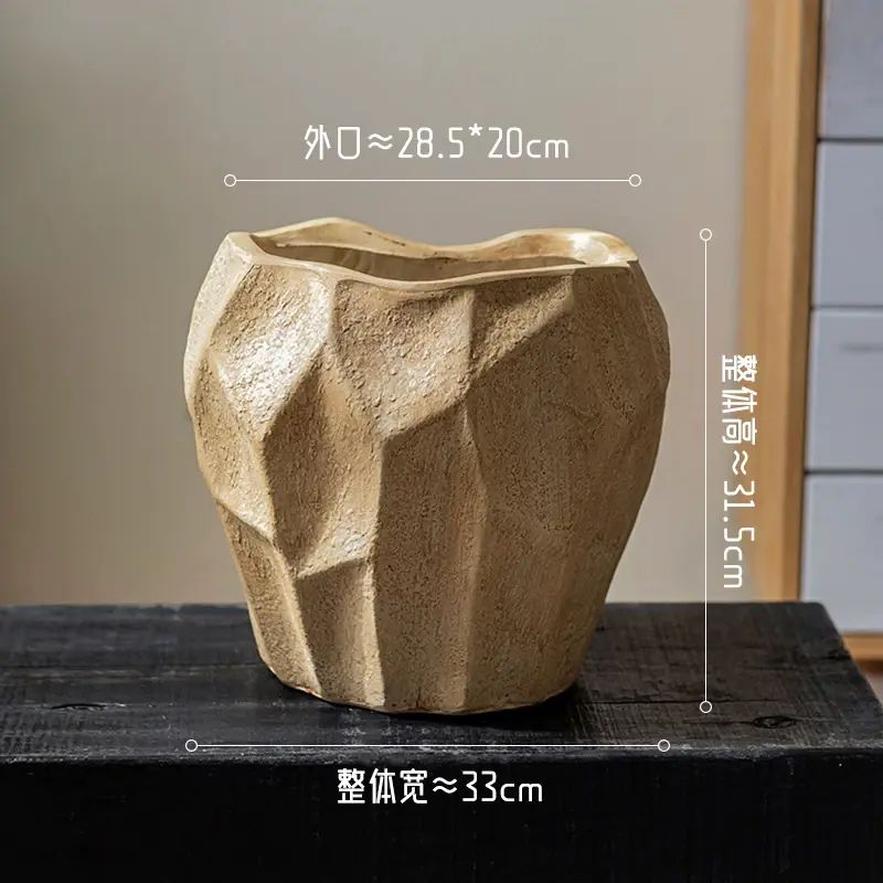 掬涵異形復古鎂泥花盆侘寂風大號家用落地輕奢高階感綠植盆栽花器