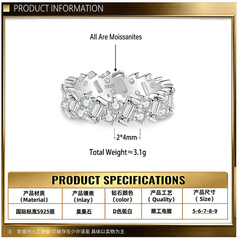 Rectangular Moissanite S925 Silver Ring