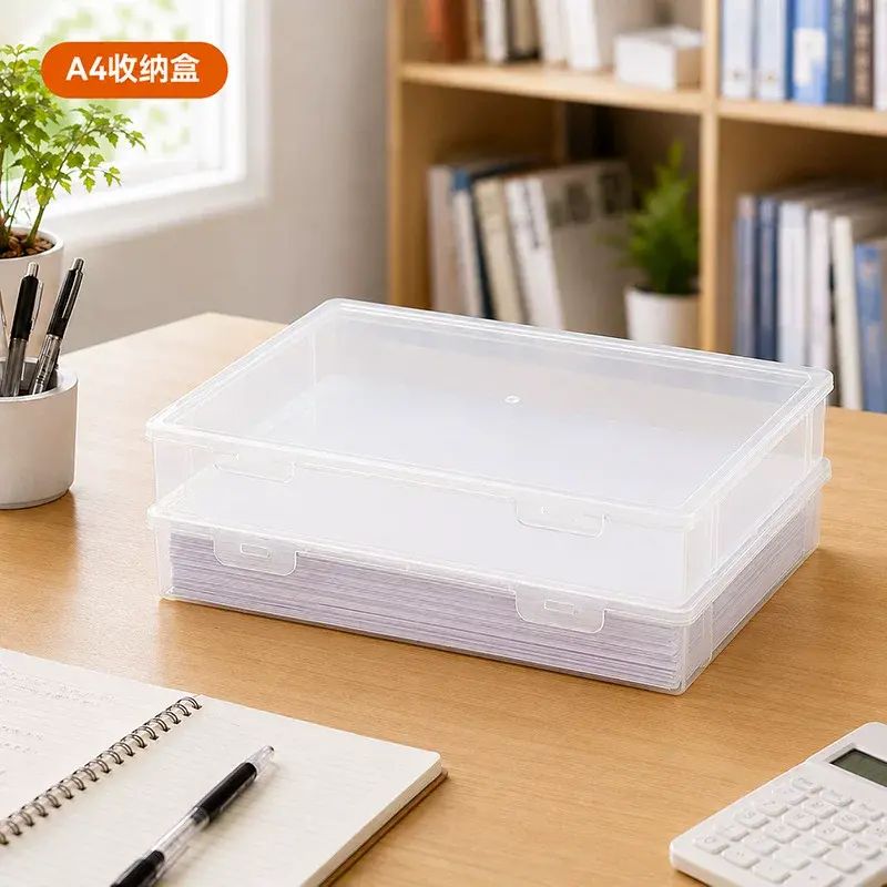 Desktop Document Storage Box with Lid, Office Desk File Box, Multi-Functional Plastic Flip Lid