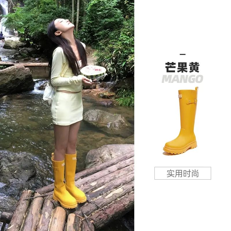 駱駝雨靴紅色戰靴高顏值雨鞋戶外鞋女經典涉水鞋子防水防滑長筒靴