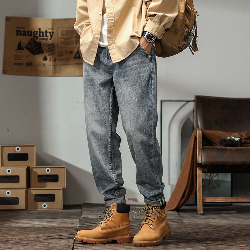 美式牛仔裤男宽松新款老爹直筒裤哈伦裤大码男裤休闲复古水洗裤子