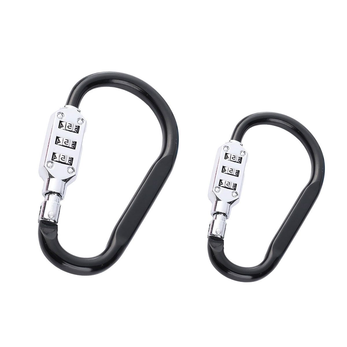 【2件装】D型密碼鎖掛扣 - 山地自行車鎖 電動摩托車防盜鎖 踏板車帽子鎖 掛鉤密碼鎖 騎行裝備鎖 數字鎖 文件柜锁 行李箱锁 背包锁 -大号-黑色（三位密碼鎖）+小号-黑色（三位密碼鎖） 