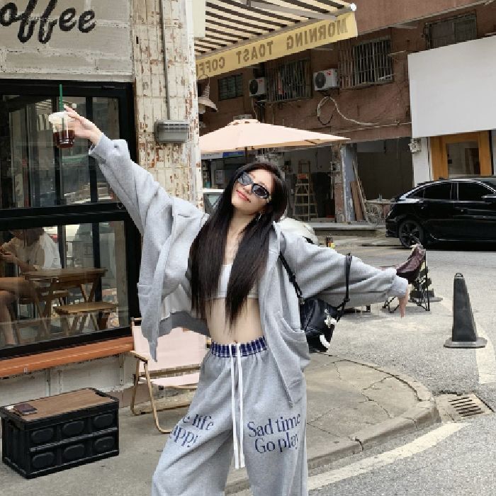 350g Heavyweight Cotton Original Craft Lazy Hooded Sweatshirt Outerwear Wide Leg Swea-Gray t-shirt S