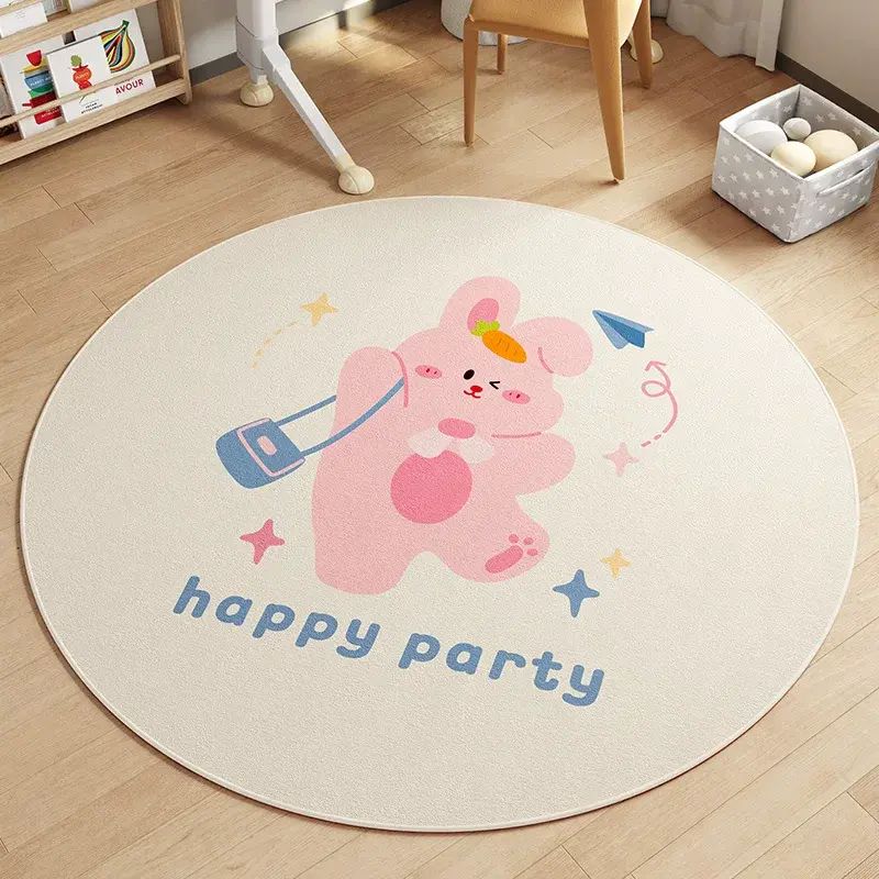 尚美巢品圆形地垫新款卡通电脑转椅客厅沙发脚垫子化妆椅卧室地毯-布鲁卡-星光兔 直径80CM【脚感舒适】【无异味】