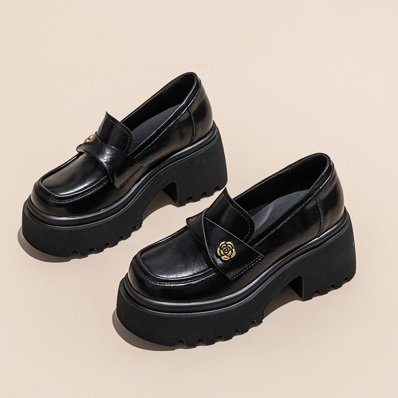 Women's spring and autumn high platform loafer new all-match vintage leather shoes commuter casual