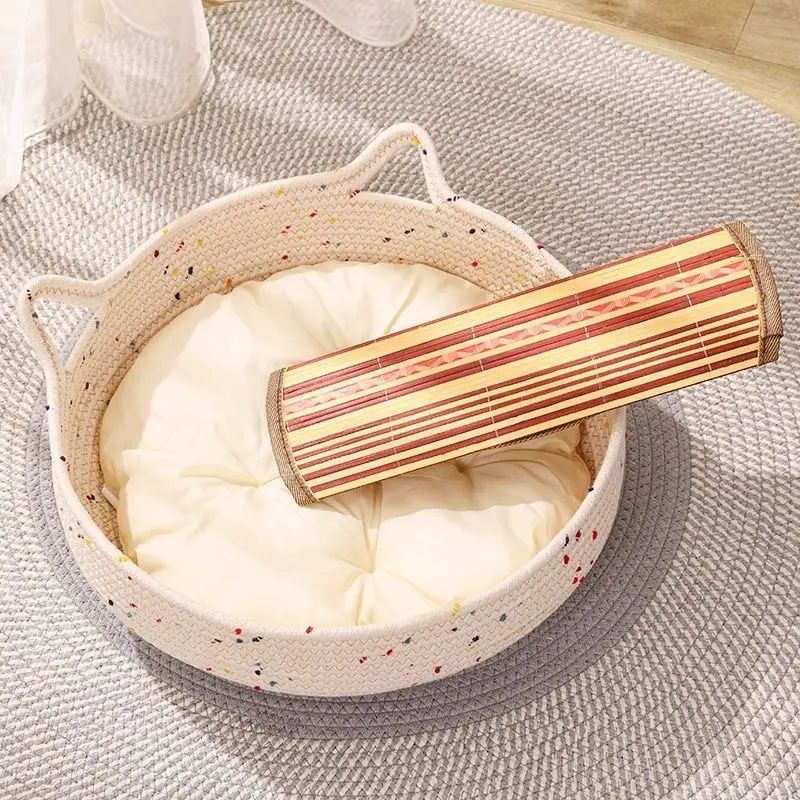 日本甄选猫窝夏季凉窝藤编四季耐抓垫子通风可拆洗编织猫窝狗窝