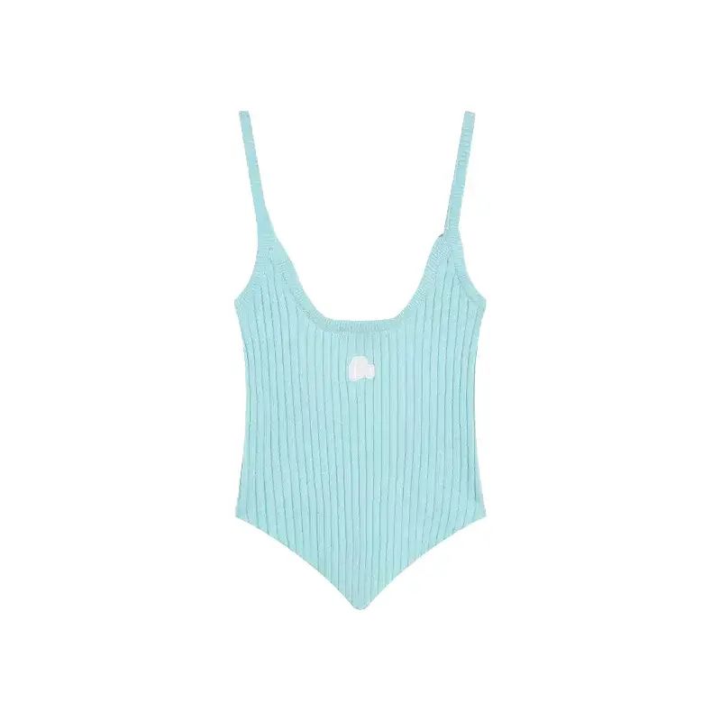 Age reducing beautiful Western style suit ins hot girl pure sex suspender vest polka dot skirt Blue