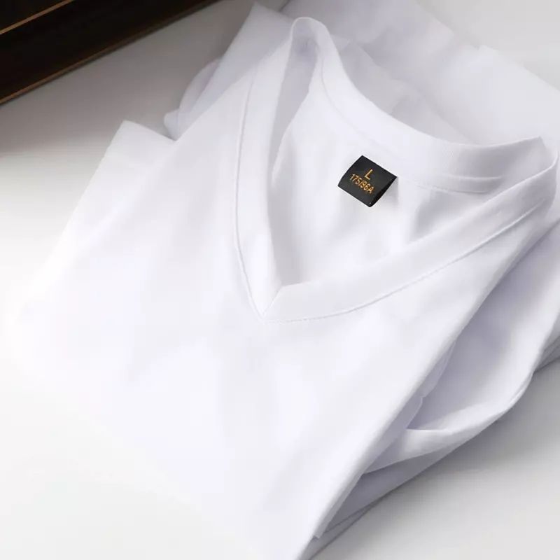 透气又冰爽 品质男装，新款丝光棉鸡心领短袖T恤男士百搭V领上衣