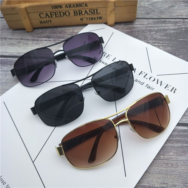 方形双梁男士墨镜 金属架PC太阳镜眼镜遮阳眼镜-绿灰 均码