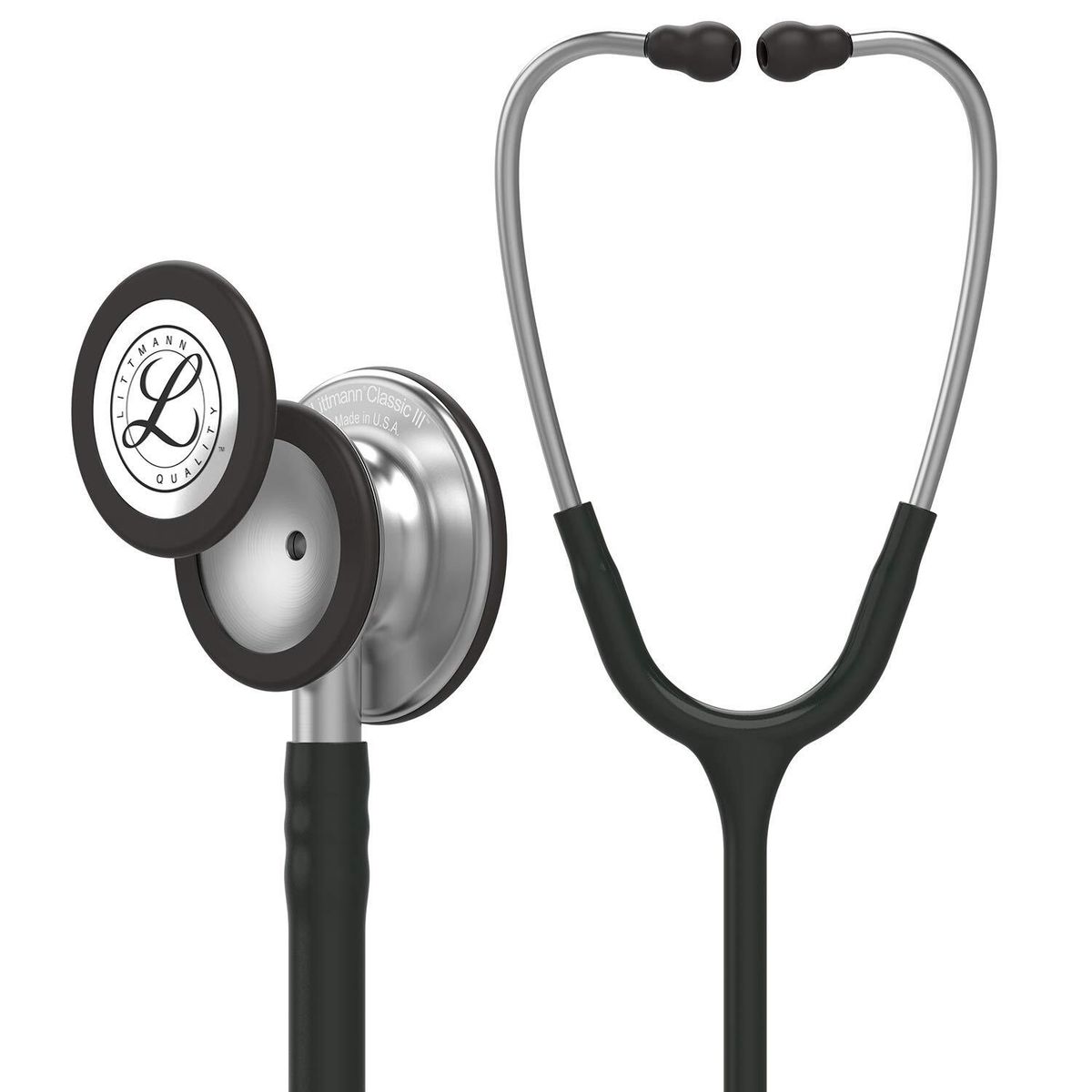 3M Littmann经典III代双面医用听诊器，5620，不锈钢听头，黑色管，27"