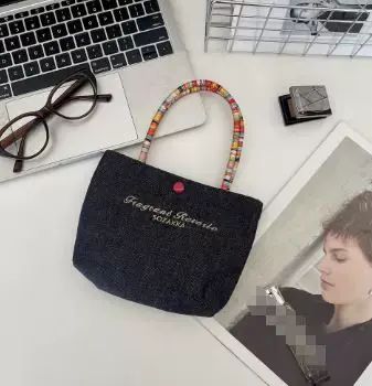 夏季可愛刺繡字母迷你便當包手提袋便攜雜物補妝外出手拎包