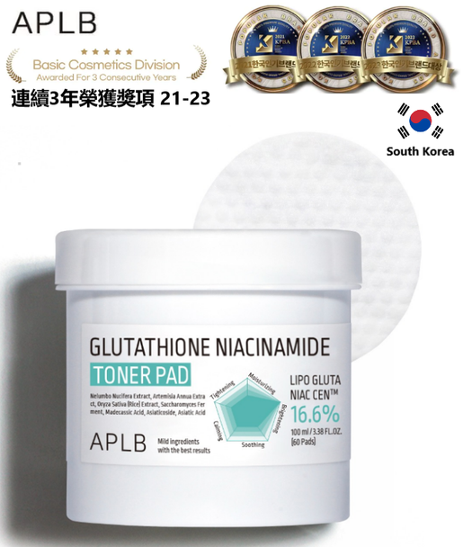APLB | Glutathione Niacinamide Toner Pad 60 Pads 100ml - EXP: 2027.07