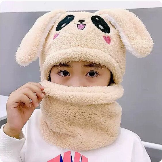 冬季保暖加絨加厚圍巾一體帽（卡其色）【6個月-4歲通用】