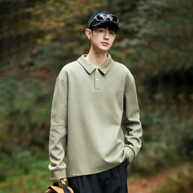 纯色男士上衣打底衣t恤潮流时尚百搭内搭秋冬季宽松长袖翻领