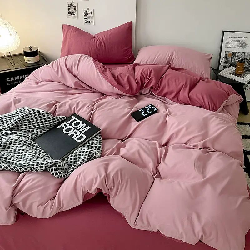 纯色四件套床单被套被罩学生宿舍单人床上用品三件套平行进口