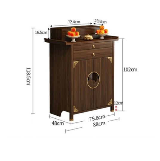 輕奢佛龕 供桌佛臺 財神爺佛櫃 中式立櫃帶門神龕【實木款】【胡桃色】 供桌 88x48x118.5cm