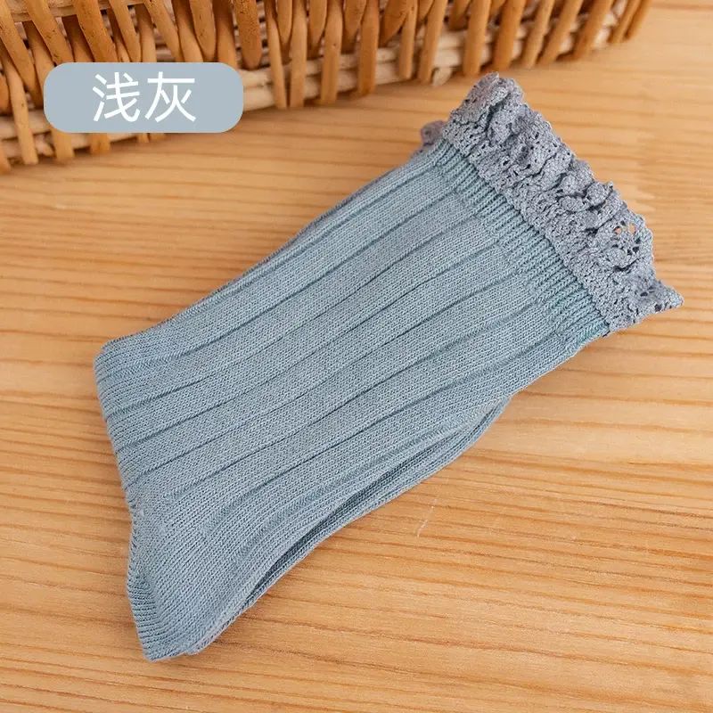Kids' Stacked Socks  Girls' Mid-Calf Socks  Long Sock-Light gray 1-3 years old, foot length 11-13 cm
